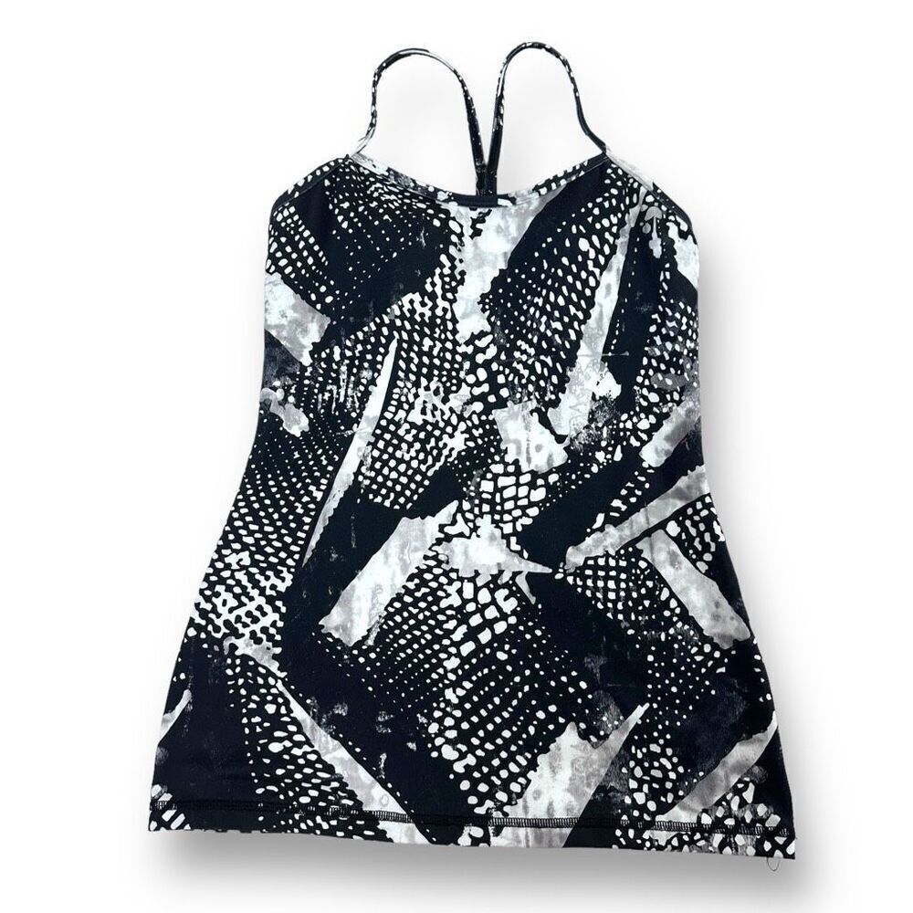 Lululemon Women's 6‎ Power Y Tank Static Black White Abstract Pattern Workout
